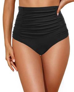 lot 2269 image: Tempt Me Womenfts High Waisted Swimsuit Bottom Black Tummy Control Ruched Bikini Bottom Vintage Swim Bottom Tankini Briefs M
