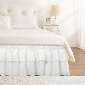 lot 2272 image: RIMELA Ruffle Bed Skirt Ivory Queen 16 Inch Drop, Elastic Wrap Around Bed Skirting Queen Size, Easy to Install Dust Ruffle, Machine Washable Soft Fabric, Multi Ruffle Bedskirt