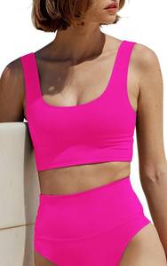 lot 2279 image: KRLAGAPAS Womenfts Bright Pink 2 Piece Bikini Tops Sporty Swim Top Bathing Suits, SW11BrightPink 4-SY