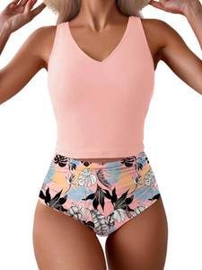 lot 2285 image: Eomenie Two Piece Tankini Swimsuits for Women Tummy Control Bathing Suits Cutout Back Swim Tank Top with High Waisted Bottom M