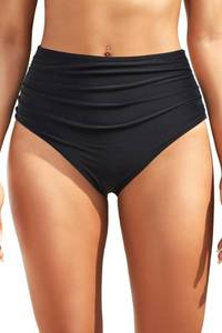lot 2289 image: Zmart Women High Waisted Bikini Bottoms Tummy Control Full Coverage Swim Bottom Front Ruched Bathing Swimsuit Black L