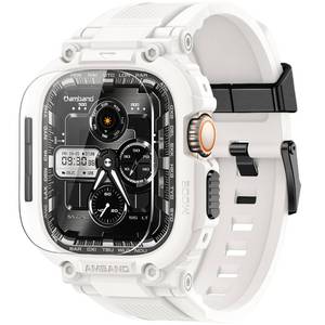 lot 2294 image: amBand Bands Case Screen Protector Compatible with Apple Watch Ultra 21 49mm, M1 Sport Series Rugged Cover Strap and 9H Tempered Glass Film, Protective Bumper for iWatch 49 mm Men White