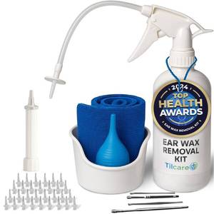 lot 2299 image: Ear Wax Removal Tool by Tilcare - Ear Irrigation Flushing System for Adults and Kids - Perfect Ear Cleaning Kit - Includes Basin, Syringe, Curette Kit, Towel and 30 Disposable Tips