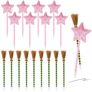 lot 2320 image: Geyoga 20 Pack Witch and Princess Pens Party Favors Green Witch Broom and Pink Star Pens for Wizard Themed Party Supplies Birthday Halloween Gifts Supplies Goodie Bag Fillers (Green Stripes)