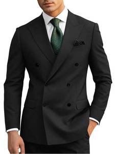 lot 2331 image: Wangyue Black Suit Men Double Breasted Suit Slim Fit 2 Piece Mens Black Double Breasted Blazer for Wedding Peak Lapel Formal Business Prom Party Tuxedo Blazer Pants L