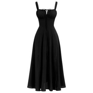 lot 2335 image: ABEHIK Summer Dress for Women 2024 Floral Corset Dress Boho Flowy Slit Bustier Lace Up Midi Dresses Going Out A Line Casual Sundress Adjustable Spaghetti Straps Bodycon Black XL