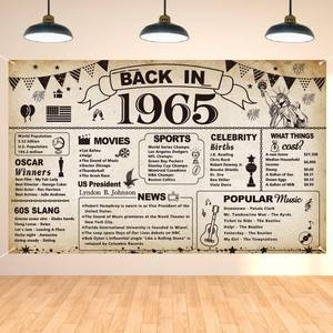lot 2350 image: DARUNAXY 60th Birthday Party Decorations, Vintage Back in 1965 Banner 60 Year Old Birthday Party Poster Supplies Vintage 1965 Backdrop Photography Background for Men and Women 60th Class Reunion Decor