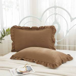 lot 2354 image: Brown Pillow Shams Coffee Brown Ruffle Queen Pillowcases Cute Pillow Cover Set of 2 Shabby Chic Soft Pillowcases 2 Pack (Queen (20ftftx30ftft)