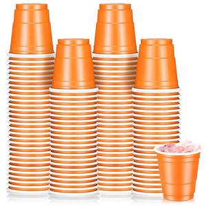 lot 2355 image: Roshtia 100 Pack 2 oz Plastic Shot Cups, Mini Disposable Shot Glasses 2 oz Party Cups for Wedding Party, Beer Taste Serving, Snacks(Orange)