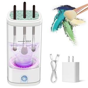 lot 2364 image: Electric Makeup Brush Cleaner, Multi-Functional Cosmetic Brush Cleaner, Portable Automatic Makeup Brush Cleaning Solution With Dryer-Holder, Charger, USB-C cable, Beauty Gift for Women