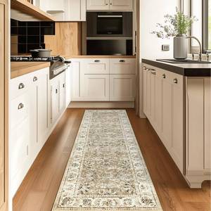 lot 2376 image: jinchan Hallway Runner Rug 2x8 Machine Washable Runner Rug Taupe Vintage Floral Design Non-Slip Ultra-Thin for Kitchen Laundry Room Bedroom Farmhouse (2ftx8ft,Taupe)