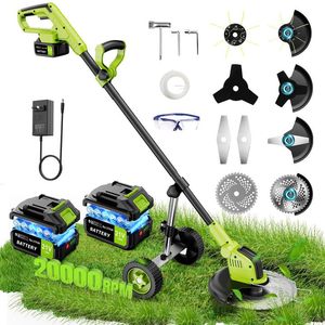 lot 5380 image: Kihoplly 20000 RPM Electric Weed Wacker with Wheel, 2  3000mAh Battery, 5 Blade, 12 Brushless Cordless 4-in-1 Brush CutterWeed EaterGrass Trimmer, Electric String Trimmer 2 Batteries and Charger