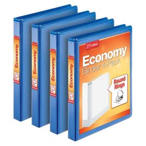 lot 5384 image: Cardinal Economy 3 Ring Binder, 1 Inch, Presentation View, Blue, Holds 225 Sheets, Nonstick, PVC Free, 4 Pack of Binders (79511)
