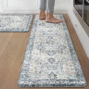 lot 5395 image: GENIMO Kitchen Mats for Floor 2PCs, Washable Anti Fatigue Mat for Cushioned, 17.3x59in17.3inx30in, Waterproof Kitchen Rugs, Non Slip Foam Standing Mat Rug for Home, Sink, Office, Laundry, Light Bluein