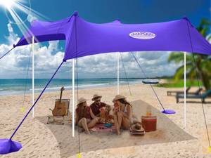lot 5396 image: UMARDOO Family Beach Tent Canopy Sun Shade Portable 1010FT, Large Wind Resistance Beach Sun Shelter Easy Setup with Packable Carry Bag for Outdoor Travel UPF 50(Purple)