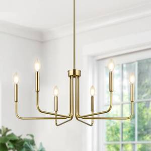 lot 5398 image: Lynnoland Brass Chandelier, 6-Light Farmhouse Chandeliers for Dining Room Lighting Fixtures Hanging, Vintage Candle Pendant Light Light Fixture for Bedroom, Kitchen, Foyer and Living Room