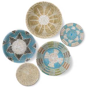 lot 5407 image: COYACOOL Hanging Woven Wall Basket Decor, Boho Wicker Wall Baskets Decor Flat set of 5, Boho Art Round Seagrass Decorations for Kitchen 7.8 to 13.4
