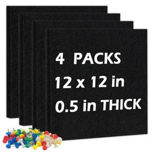 lot 5412 image: DOLLAR BOSS Felt Cork Board Tiles, 4 Packs 12 x 12in 12in Thick Cork Bulletin Board Self Adhesive Acoustic Panels Soundproof Corkboards for Walls with 40 Pushpins for Home Office Kitchen School, Blackin