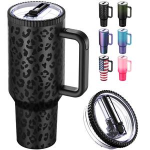 lot 5428 image: 40 oz Tumbler with Handle and Flip Straw Lid - Upgraded Greatyos Traveler 40oz Tumblers with Lids Straws Vacuum Insulated Leak Proof Stainless Steel Cup Mug Gifts for Men Women Him Her (Black Leopard)