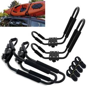 lot 5436 image: Taelakeni 2 Pairs Kayak Carrier Racks, Universal Cars Kayak Roof J Bar Rack