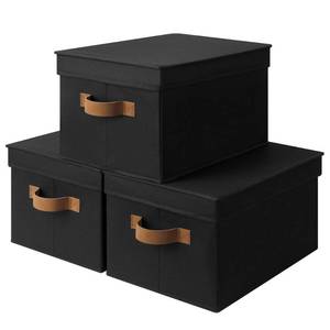 lot 5446 image: StorageWorks Large Storage Bins with Lids, Decorative Storage Boxes with Lid and PU Handles, Foldable Storage Baskets for Closet, Shelves, Stackable, Black, 3-Pack