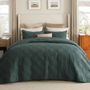 lot 5448 image: Bedsure 100percent Cotton Quilt Set - Lightweight Queen Bedspread, Cozy Emerald Green Bedding Coverlet 3-Piece with Pillow Shams in Checker Pattern for All Season, 90x96 inches, 100percent Cotton Voile