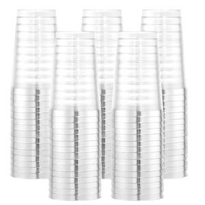 lot 9649 image: I00000 100 Pack 12 oz Silver Plastic Cups, Silver Rimmed Disposable Cups, Party Wine Glasses Cocktail Glasses Premium Cups with Silver Rim, 12 Ounce Plastic Tumblers For Party