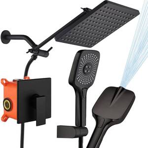 lot 9650 image: SUNZOE Shower Faucet Set Matte Black Rough-in Anti-Scald Pressure Balanced Valve Body Modern Luxury Wall Mounted 10 Inch Rain Mixer Shower System (Matte Black)