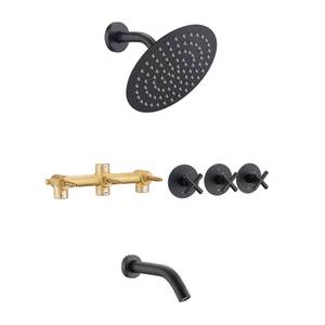 lot 9652 image: PROOX 3 Handle Tub Shower Faucet Set, 8 Rainfall Shower Head with Tub and Shower Trim Kit with Rough-in Valve, Matte Black Bathtub Shower Faucets, Wall Mounted Bathroom Rain Shower Systemin