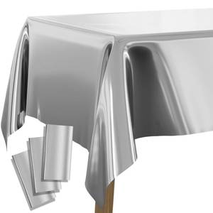 lot 10127 image: PartyWoo 3 pcs Silver Foil Table Cover, 54 x 108 Inch Rectangle Waterproof Tablecloth for 6 to 8 Foot Tables, Disposable Plastic Party Tablecloth for Graduation Wedding Birthday Party Decorations