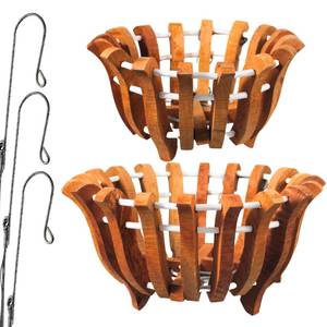 lot 10128 image: DESQUIGGLE 2 Rustic Specialist Orchid Baskets with Hangers for Outdoors, Lotus Flower Shape, 1 is 10 Inches Wide, 1 is 8 Inches, Orchid Tree Hanger