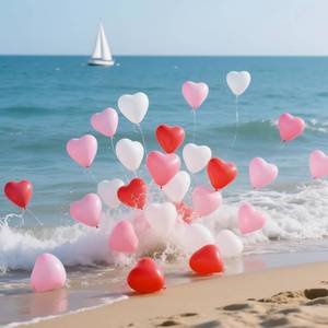 lot 10134 image: 50 Pcs Heart Shaped Balloons, 12 Inch Romantic Valentine Balloons Kit, Red Pink and White Balloon for Wedding Anniversary Engagement Valentines Day Decor