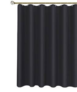 lot 10142 image: Biscaynebay Fabric Shower Narrow Stall Liners 48 Width by 72in Length, Black Water Resistant Bathroom Curtains, Rust Resistant Grommets (8 Holes) Weighted Bottom Machine Washablein