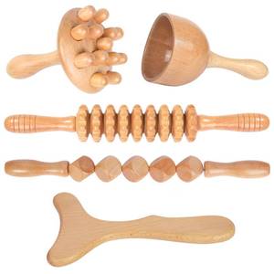 lot 10149 image: Komogir Wood Therapy Massage Tools 5-in-1 Lymphatic Drainage Massager Maderoterapia Kit Wooden Massager Body Sculpting Tools for Muscle Pain Relief, Anti-Cellulite, Body Contouring and Shaping