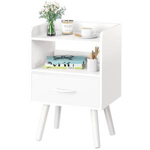 lot 11724 image: Yoobure Modern Nightstand with Drawer, Bedside Tables, Mid Century Nightstands with Open Storage Shelf, Wood Bedside Table, Small Night Stands for Bedrooms, 2-Tier Night Table