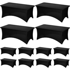 lot 11729 image: Fixwal 12 Pack Black Spandex Table Covers for 6 Foot Tables, Rectangular Fitted Stretch Table Cloth Rectangle Table for Wedding, Banquet, Party, Events