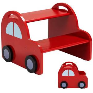 lot 11731 image: Wooden 2 Step Stool for ToddlersRed Car Kids Stool with Handle and Non-Slip Sticker,Safety Bathroom Sink Stepstool for Boys and Girls,Children Foot Stool for Kitchen, Bedroom,and Toilet Training