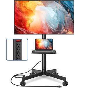lot 11732 image: TOPRTV Rolling TV Stand with Power Outlet, Mobile TV Carts for 23-55 60 Inch TVs CurvedFlat Screen up to 88 lbs,Tilt Height Adjustable Portable TV Stand with wheels for Home Office,Max VESA 400x400mm