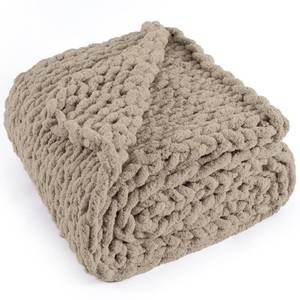 lot 11733 image: LONG CREATE Chunky Knit Throw Blanket 50X 60in, 100percent Handmade with Soft Chenille Yarn, 4.4lbs Thick Cable Knitted Blankets, Large Rope Knot Crochet Throws for Couch Sofa Bed Home Decor, Taupein