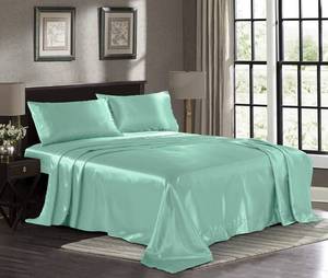 lot 11734 image: Pure Bedding Satin Sheets King 4-Piece, Turquoise Hotel Luxury Silky Bed Sheets - Extra Soft 1800 Microfiber Sheet Set, Wrinkle, Fade, Deep Pocket Fitted Sheet, Flat Sheet, Pillow Cases
