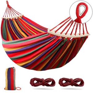 lot 11744 image: Outerman 275 x 155 cm Camping Hammock, Hammocks Thickened Canvas Fabric with 550lb Load Capacity, Two Anti Roll Balance Beam and Sturdy Metal Knot Tree Straps for Travel, Beach, Backyard etc.