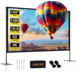 lot 11745 image: Outdoor Projector Screen with Stand - 100 inch Portable Projector Screen Indoor Outdoor Projection Screen 169 4K HD Outdoor Movie Screen with Carry Bag,Enioy Home Theater Projection Screen.