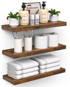 lot 11746 image: BAYKA Bathroom Floating Shelves for Wall  Bathroom Shelf Over Toilet Farmhouse Rustic Wood for Bedroom, Kitchen, or Living Room Decor Organization  Rustic Brown, Set of 3, Storage with 22lb Capacity