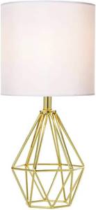 lot 11747 image: COTULIN Gold Modern Small Table Lamp for Bedroom and Living Room - Geometric Metal Base, White Fabric Shade, Ideal for Bedside and Kidsft Desk, Nightstand Lamp