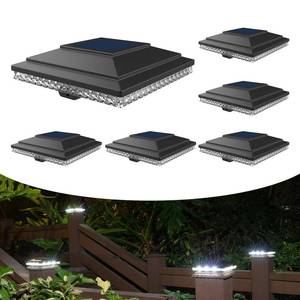 lot 11749 image: HUYIENO Solar Post Cap Lights,Outdoor Deck Fence Post Lights,Powerful Lithium Battery 20Lumens Two Light Modes Warm WhiteBright White Suitable for 4x4 5x5 Wooden Posts,4x4 Viny Posts (Black, 6pk)