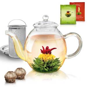 lot 11755 image: Creano Glass Teapot 34oz (1000ml) with removable stainless steel Tea Infuser - includes 2 Blooming Teas - Giftset - Tea Kettle and Tea Maker