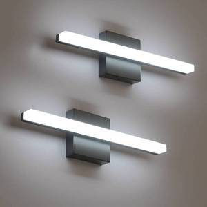 lot 11758 image: Combuh LED Bathroom Vanity Light Bar 16 Inch 9W Black IP44 Over Mirror Lighting Fixture Wall Sconces Indoor Modern Cool White 6000K Set of 2