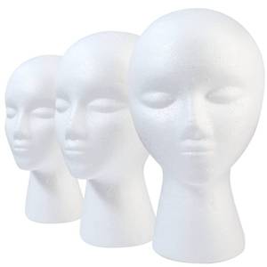 lot 11759 image: GliSun 3 Pcs Foam Wig Head, Styrofoam Mannequin Head with Female Face for Multipurpose Wigs Display Stand, Model, Mask, Hat Display Stand, Art Work Painting