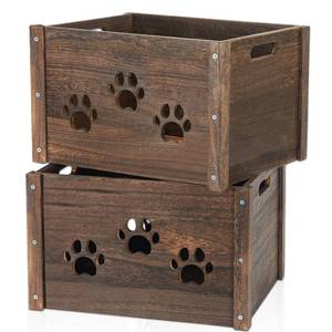 lot 11761 image: Edergoo Wooden Crates 2 Pack, Hollow Claw Wooden Crates for Display and Storage, Farmhouse Handmade Wood Crate with Handles, Rustic Large Decorative Wood Crate Box for Display