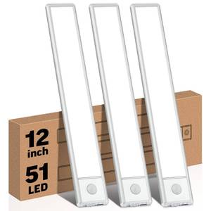 lot 12069 image: YLXS 51-LED Motion Sensor Under Cabinet Light, 12-inch Magnetic Rechargeable Under Counter Closet Lights, Wireless Night Light Bar, 3-Pack, Cool White